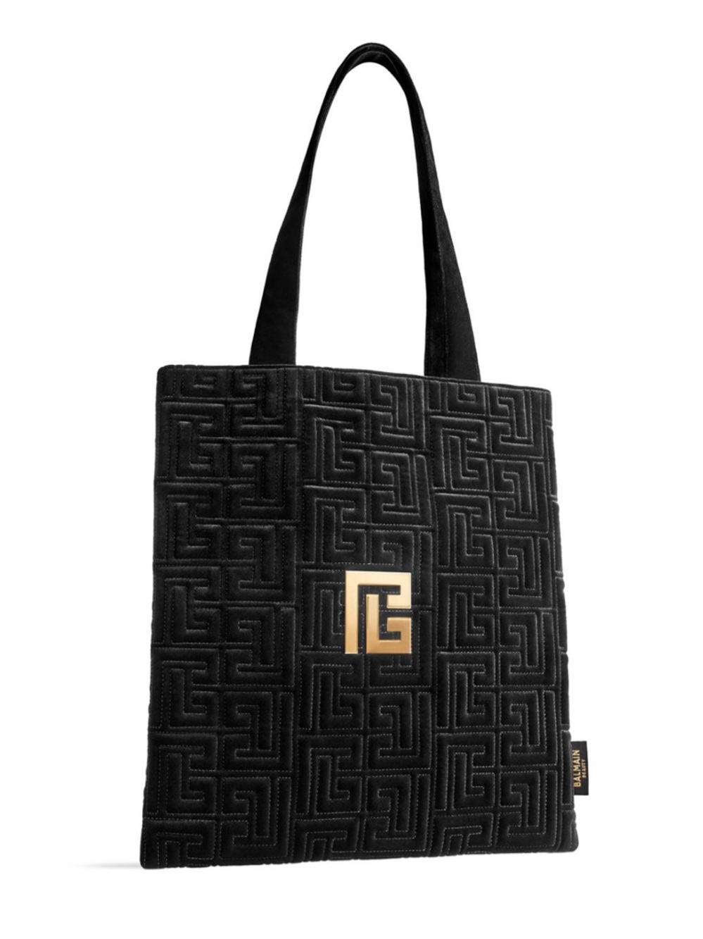 Balmain Black Quilted Logo Velvet Tote Bag
